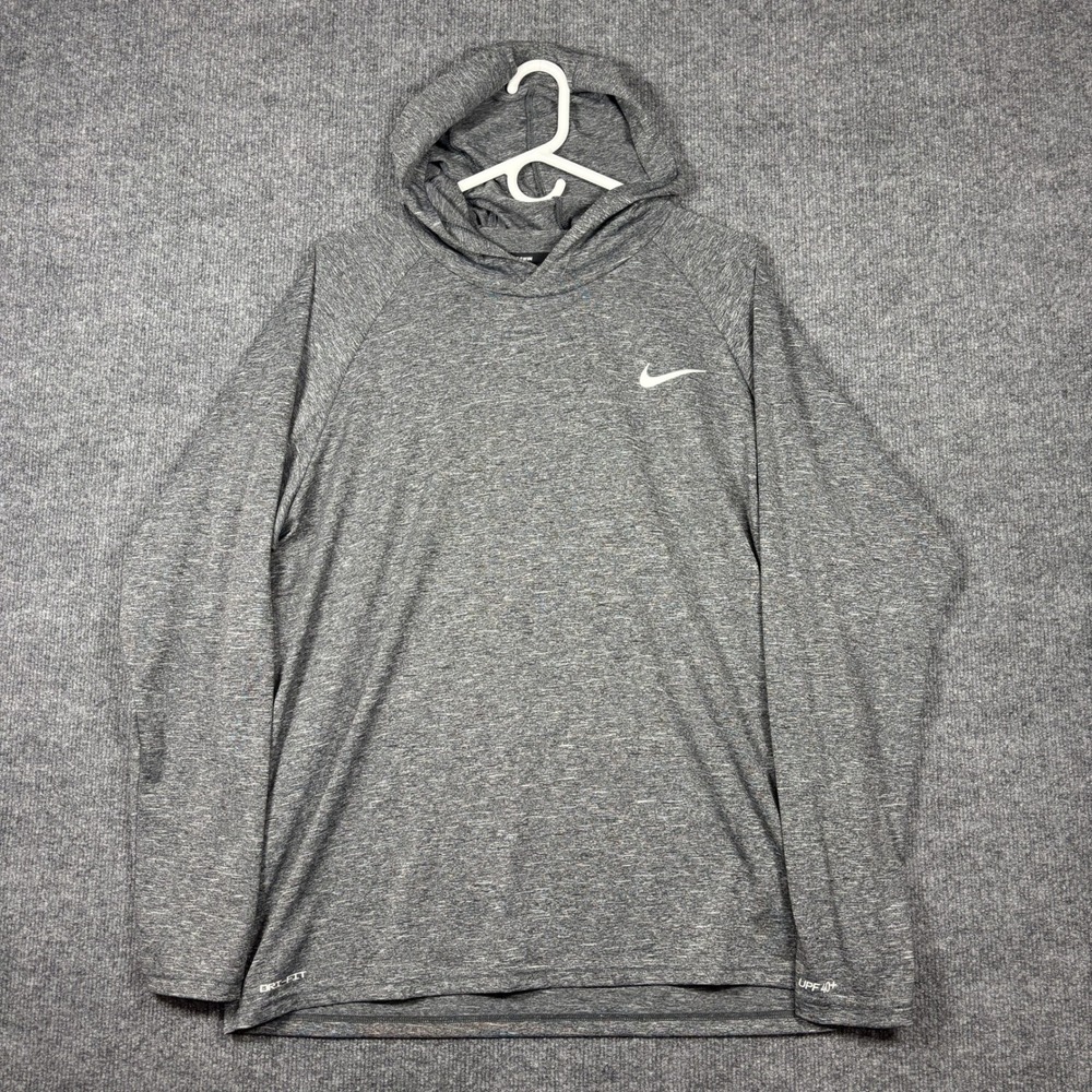 Nike Swim Hydroguard Hoodie Mens XL Gray Dri-Fit UPF 40+ NESSB669 Sun Shirt